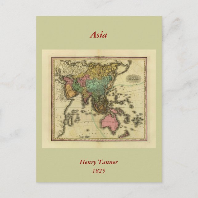 Postale Carte de l'Asie 1825 par Henry Tanner (Devant)