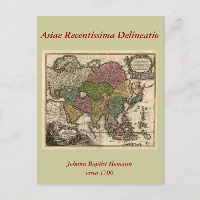 Postale Carte de l'Asie des années 1700 (Devant)