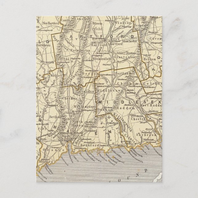 Postale Carte de l'Atlas du Connecticut (Devant)