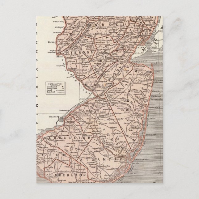 Postale Carte de l'Atlas du New Jersey (Devant)