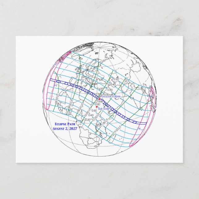 Postale Carte de l'éclipse solaire totale de 2027 (Devant)