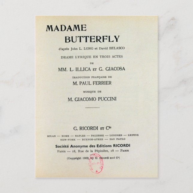 Postale Carte de lecture pour Madame Butterfly par Giacomo (Devant)