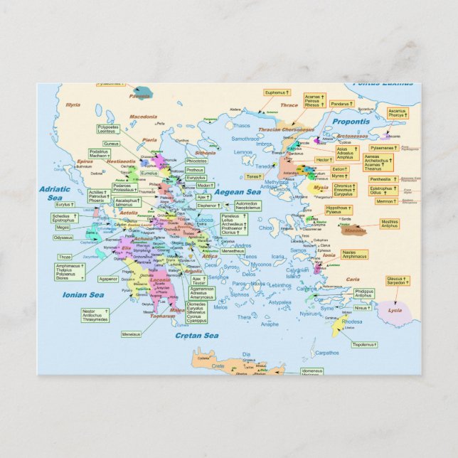 Postale Carte de l'époque homérique Grèce avec étiquette a (Devant)