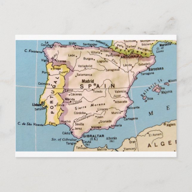 Postale Carte de l'Espagne Design Vintage (Devant)