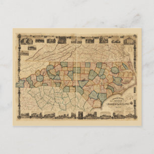 Postale Carte de l'État de Caroline du Nord (vers 1870)