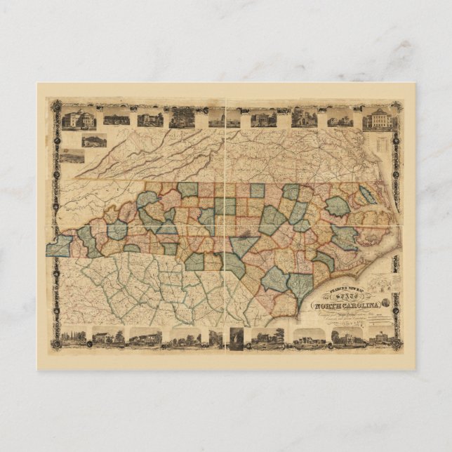 Postale Carte de l'État de Caroline du Nord (vers 1870) (Devant)