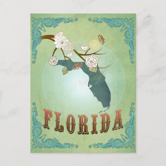 Postale Carte de l'État de Floride - Vert (Devant)