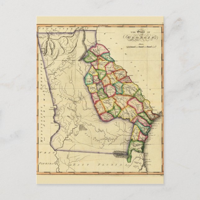 Postale Carte de l'état de Géorgie (vers 1810) (Devant)