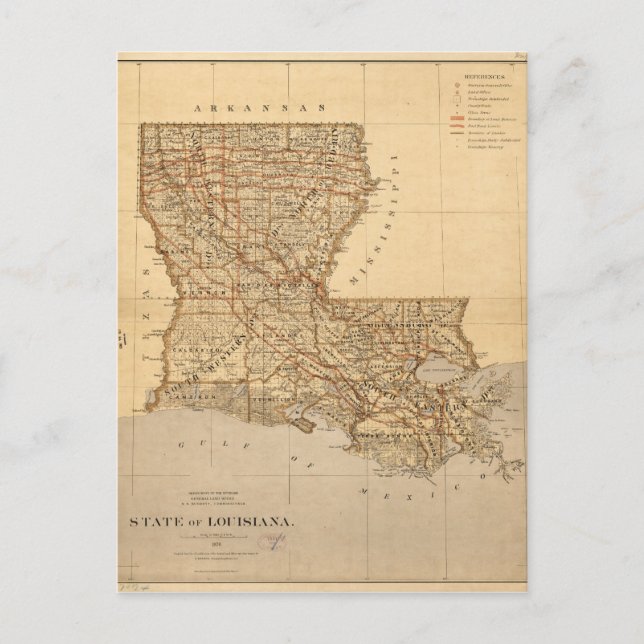 Postale Carte de l'état de la Louisiane (1876) (Devant)