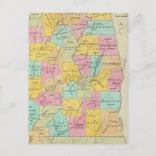Postale Carte de l'état de l'Alabama