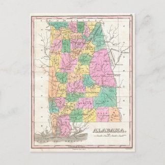 Postale Carte de l'État de l'Alabama vintage (1827)
