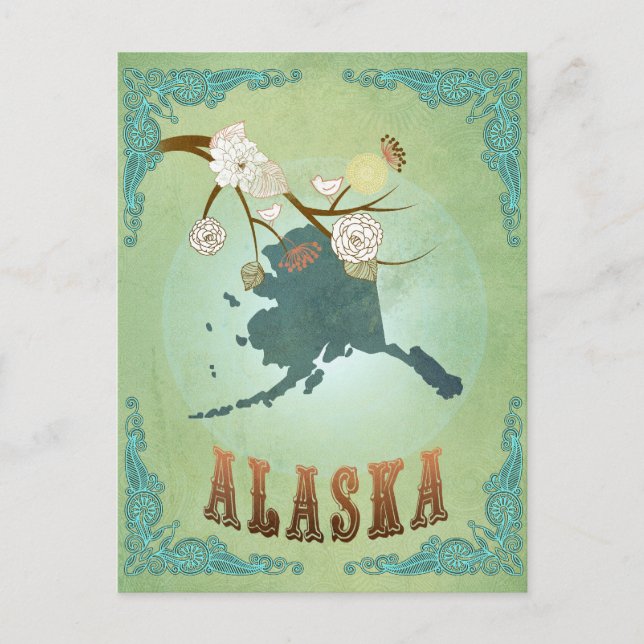 Postale Carte de l'état de l'Alaska - Vert (Devant)