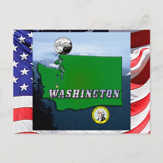 Postale Carte de l'État de Washington Faux Quarter, Sceau, (Devant)