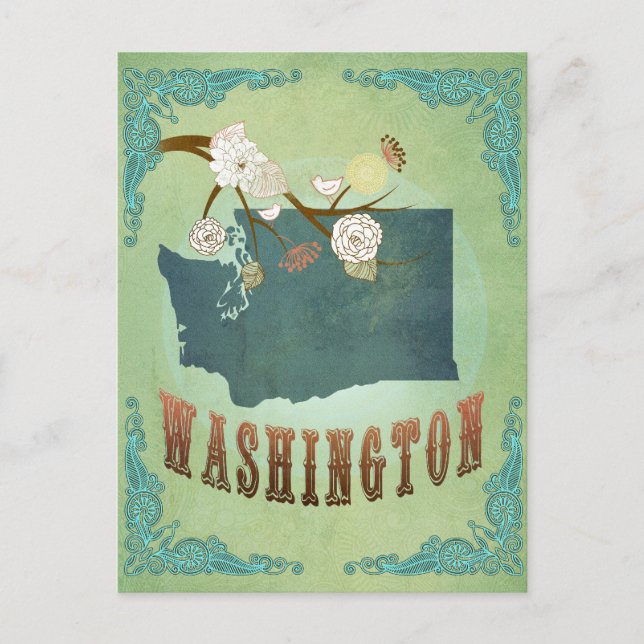 Postale Carte de l'État de Washington - Vert (Devant)