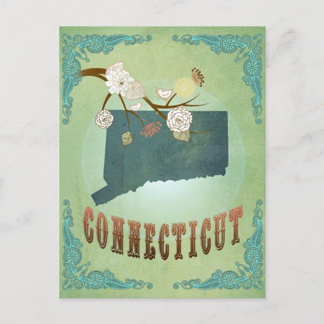 Postale Carte de l'état du Connecticut - Vert (Devant)
