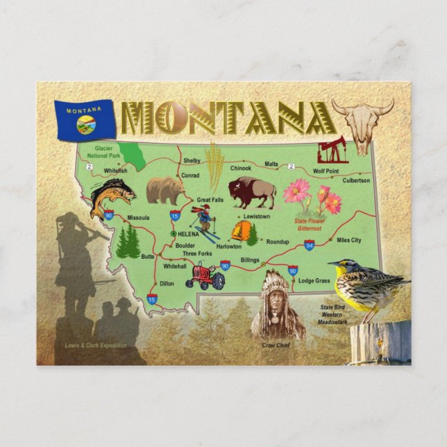Postale Carte de l'État du Montana (Devant)