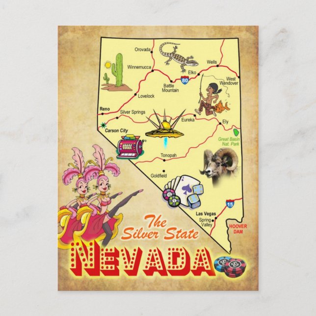 Postale Carte de l'État du Nevada (Devant)