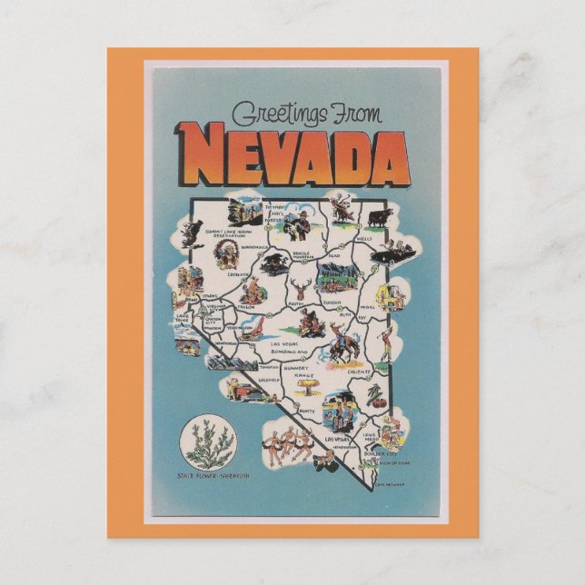 Postale Carte de l'État du Nevada (Devant)