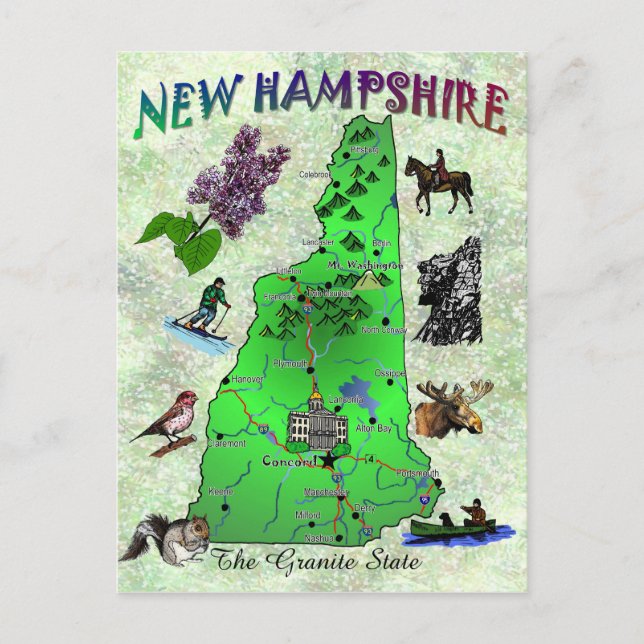 Postale Carte de l'état du New Hampshire (Devant)