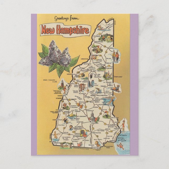 Postale Carte de l'État du New Hampshire (Devant)