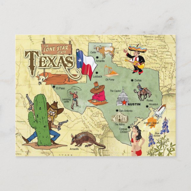 Postale Carte de l'État du Texas (Devant)