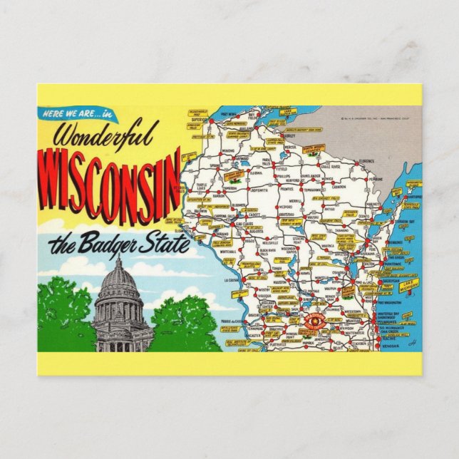 Postale Carte de l'État du Wisconsin  (Devant)