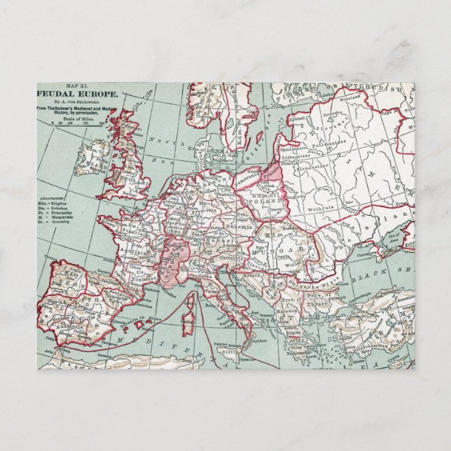 Postale CARTE DE L'EUROPE, 12ème SIÈCLE (Devant)