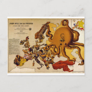 Postale Carte de l'Europe - John Bull et ses amis (1900)