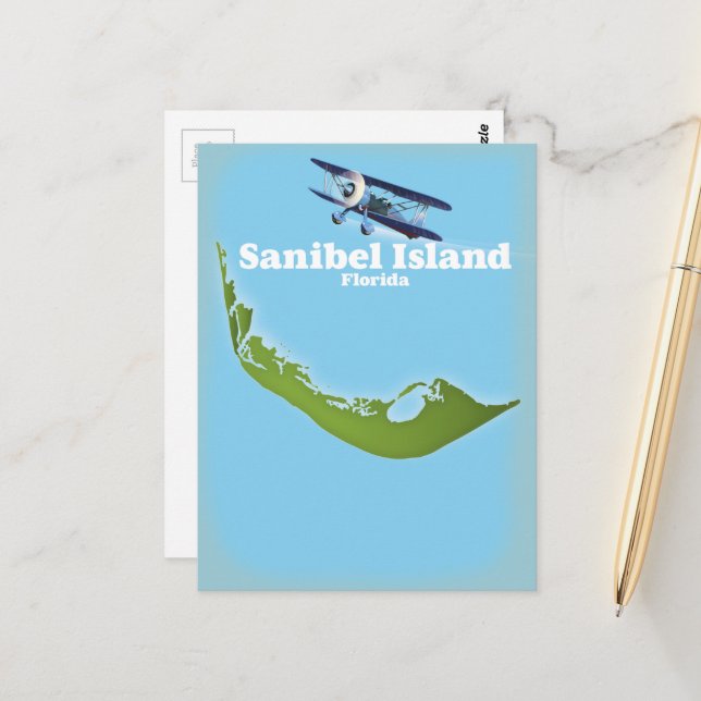 Postale carte de l'île de Sanibel Floride (Devant/Arrière en situation)
