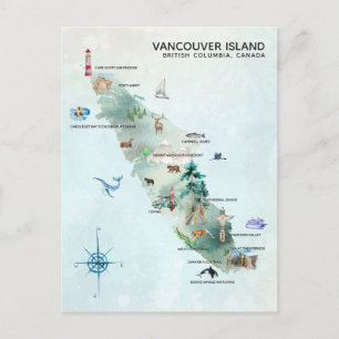 Postale Carte de l'île de Vancouver en aquarelle