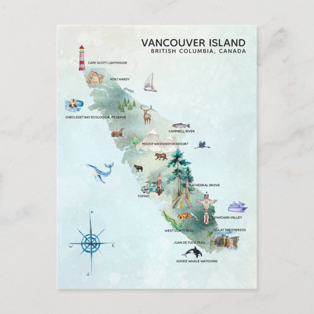 Postale Carte de l'île de Vancouver en aquarelle (Devant)
