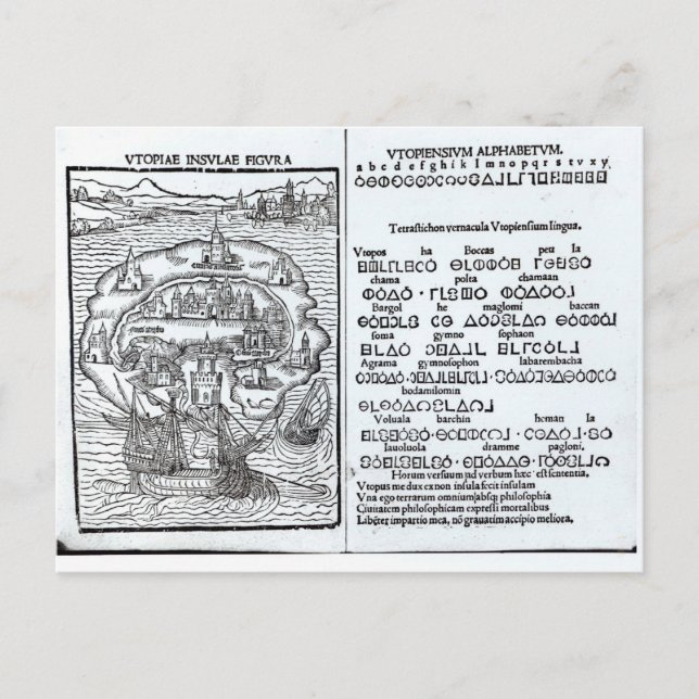 Postale Carte de l'île d'Utopie et de son alphabet (Devant)