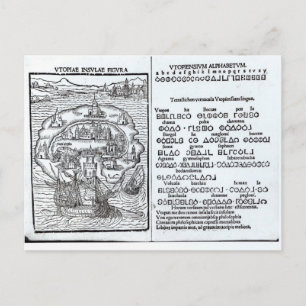Postale Carte de l'île d'Utopie et de son alphabet