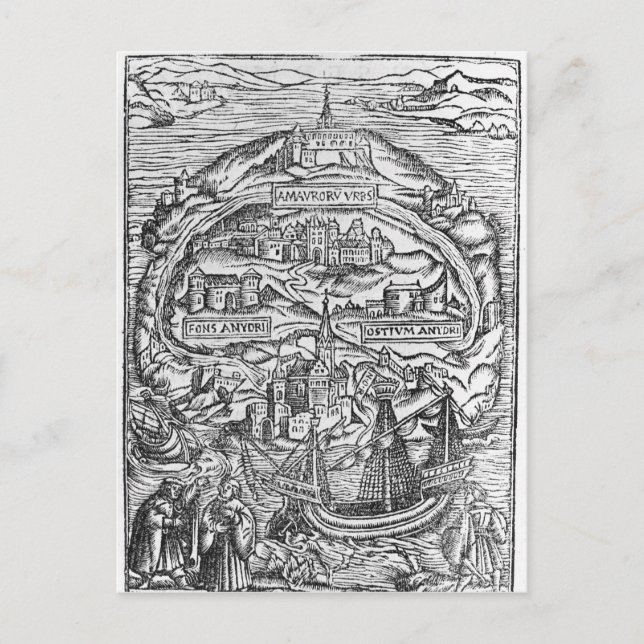 Postale Carte de l'île d'Utopie, frontispice de livre (Devant)