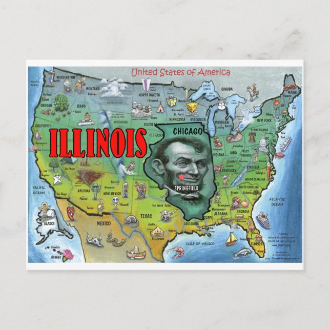 Postale Carte de l'Illinois USA (Devant)