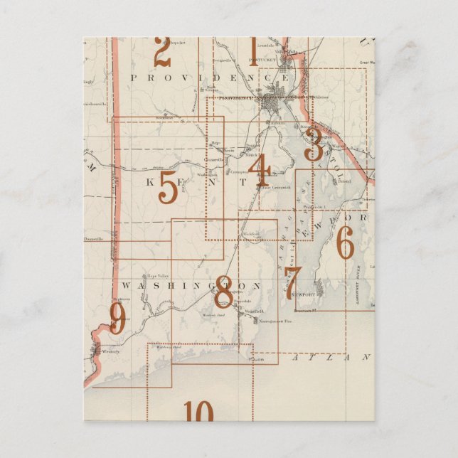 Postale Carte de l'index de Rhode Island (Devant)