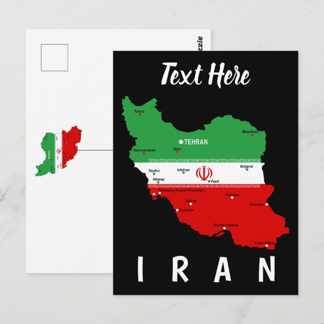 Postale Carte de l'Iran avec drapeau et emblème (Devant / Derrière)