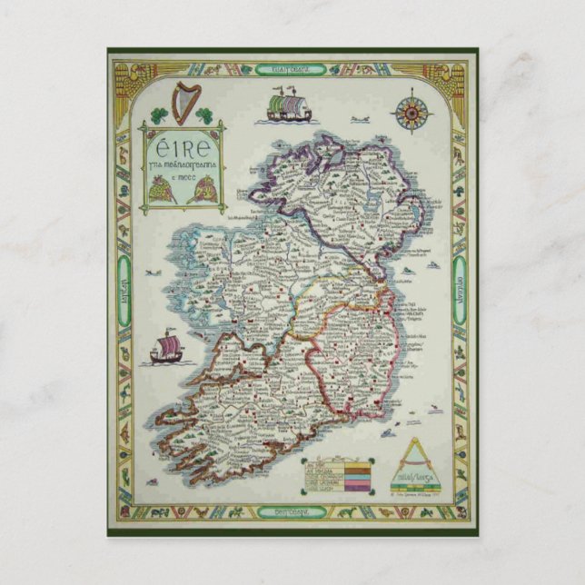 Postale Carte de l'Irlande - Carte Historique Irlandaise E (Devant)