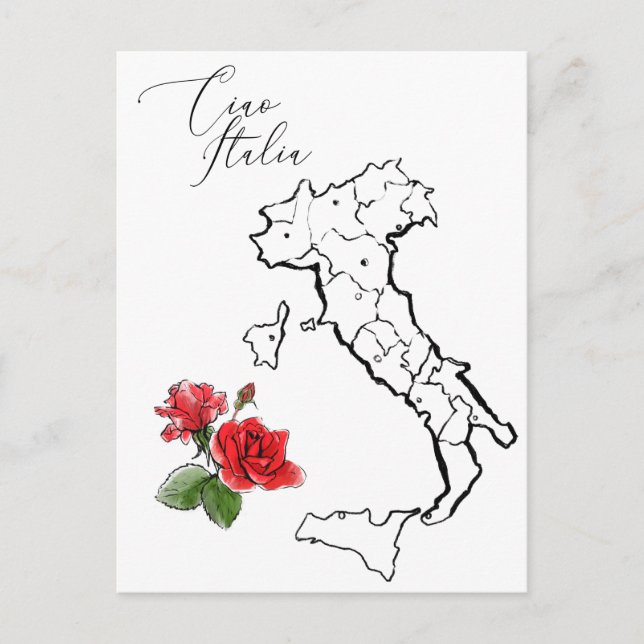 Postale *~* Carte de l'Italie Ciao Italia Langue italienne (Devant)