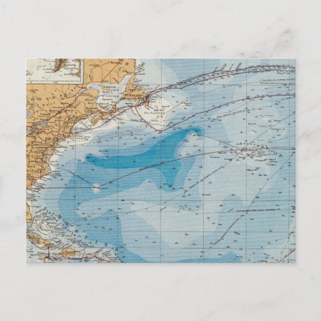 Postale Carte de l'océan Atlantique Nord (Devant)