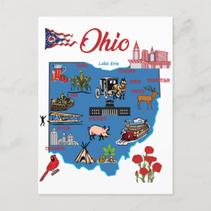 Postale Carte de l'Ohio avec les principales destinations 