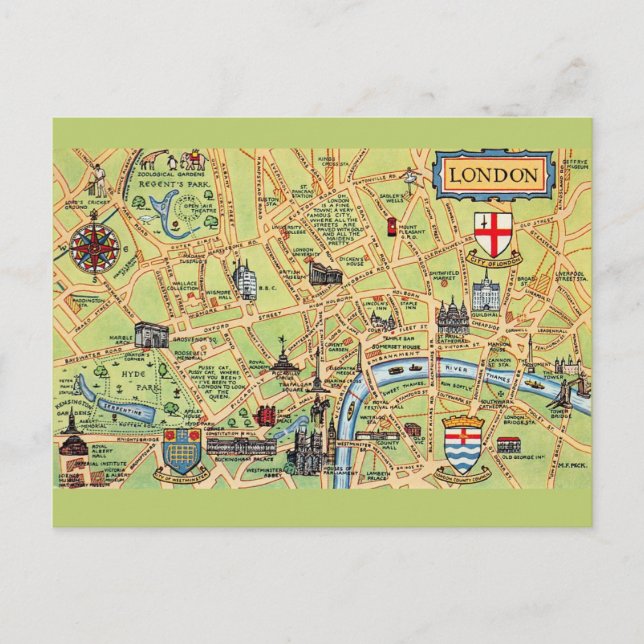 Postale Carte de Londres Angleterre illustrée de manière c (Devant)