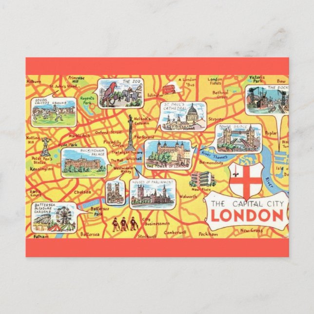 Postale Carte de Londres Angleterre illustrée de manière c (Devant)