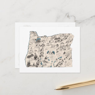 Postale Carte de l'Oregon Vintage Carte de l'état antique