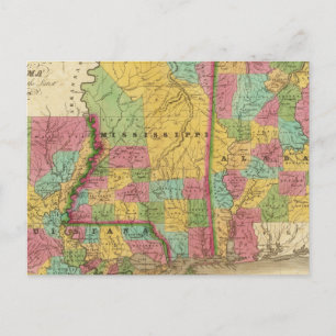 Postale Carte de Louisiane Mississippi Et Alabama