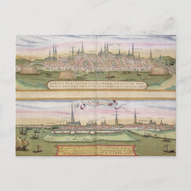 Postale Carte de Lubeck et Hambourg, de 'Civitates Orbis T (Devant)