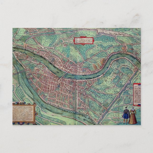 Postale Carte de Lyon, de Civitates Orbis Terrarum par Ge (Devant)