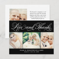 Carte de mariage 3 photos Noir Blanc Merci Amour