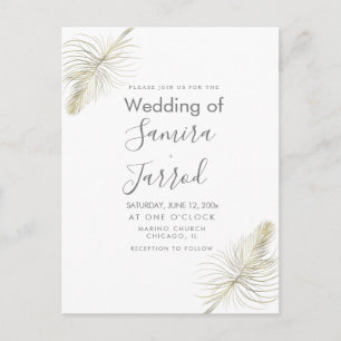 Postale Carte de mariage minimale à plumes dorées