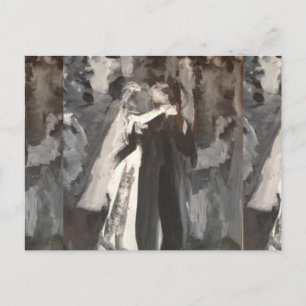Postale Carte de mariage peinte couple marié
